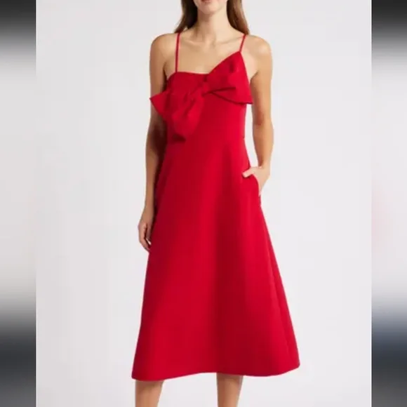 🦄A new day Red Bow Midi Dress Size M 20" - Picture 2 of 6